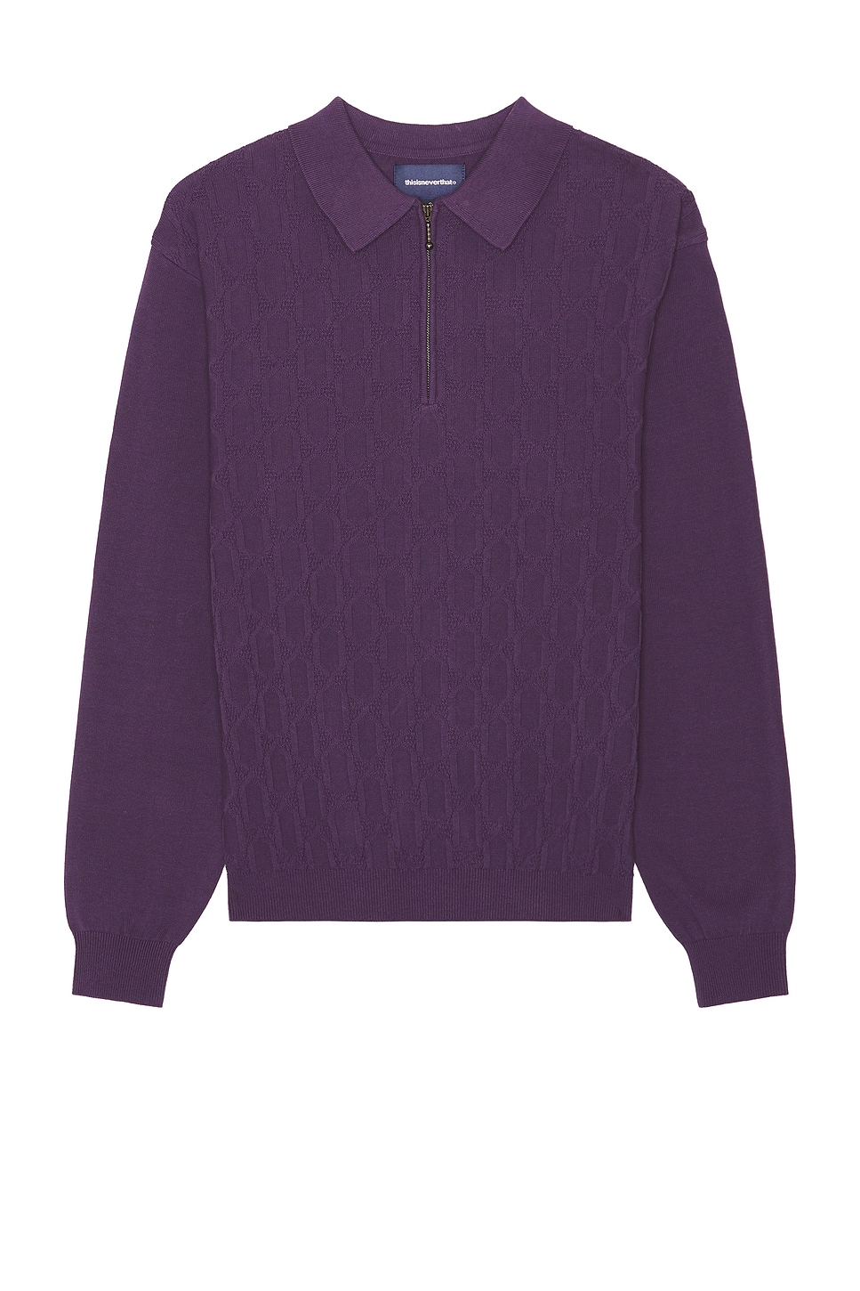 Image 1 of thisisneverthat Cable Knit Zip Polo in Violet