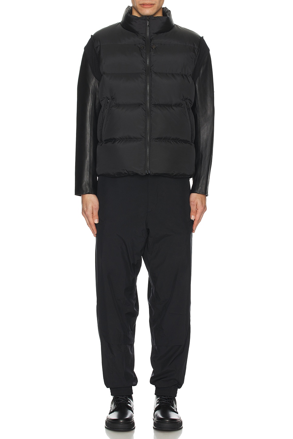 Image 1 of Undercover Leather Sleeve Puffer Blouson in Black