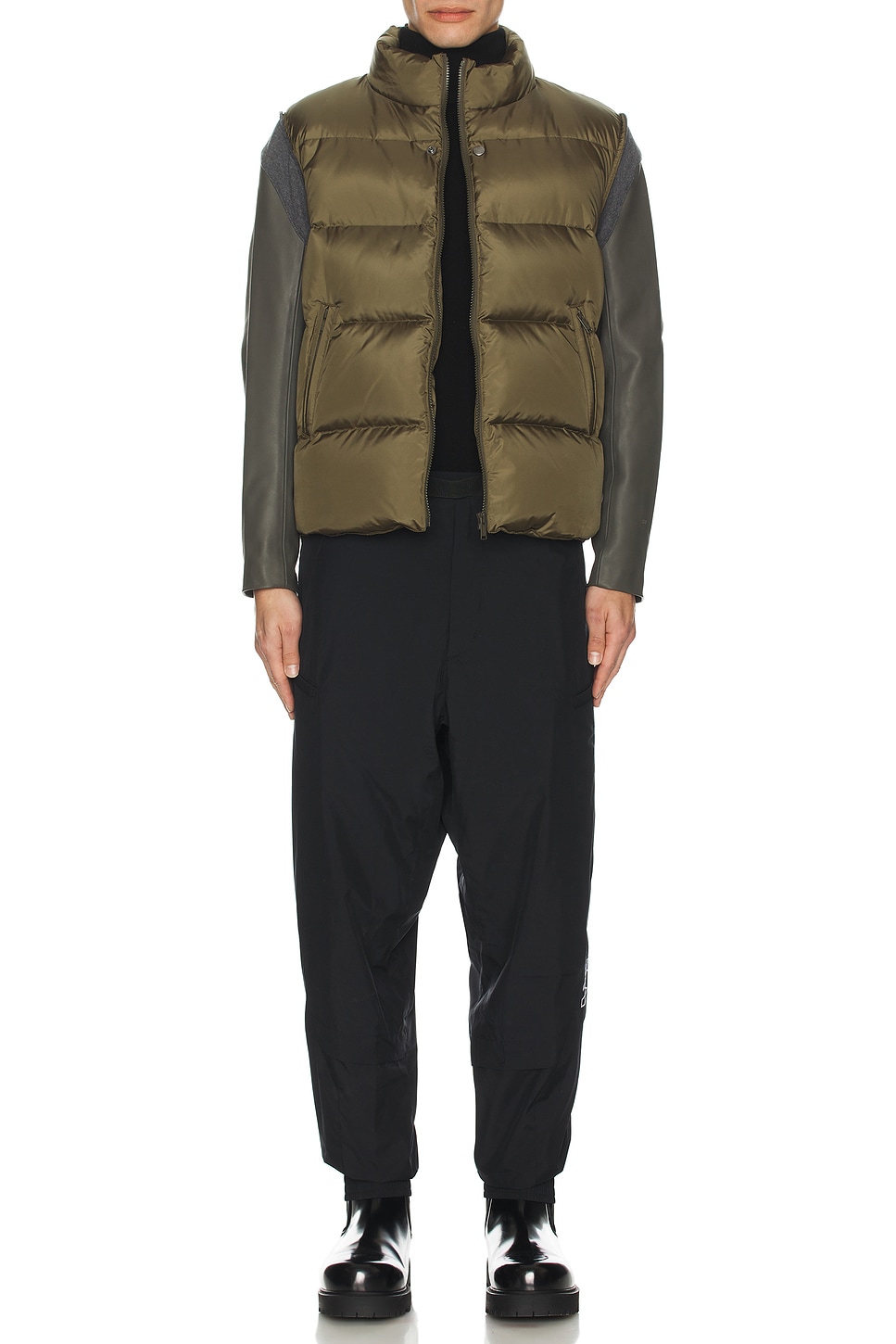 Image 1 of Undercover Leather Sleeve Puffer Blouson in Khaki