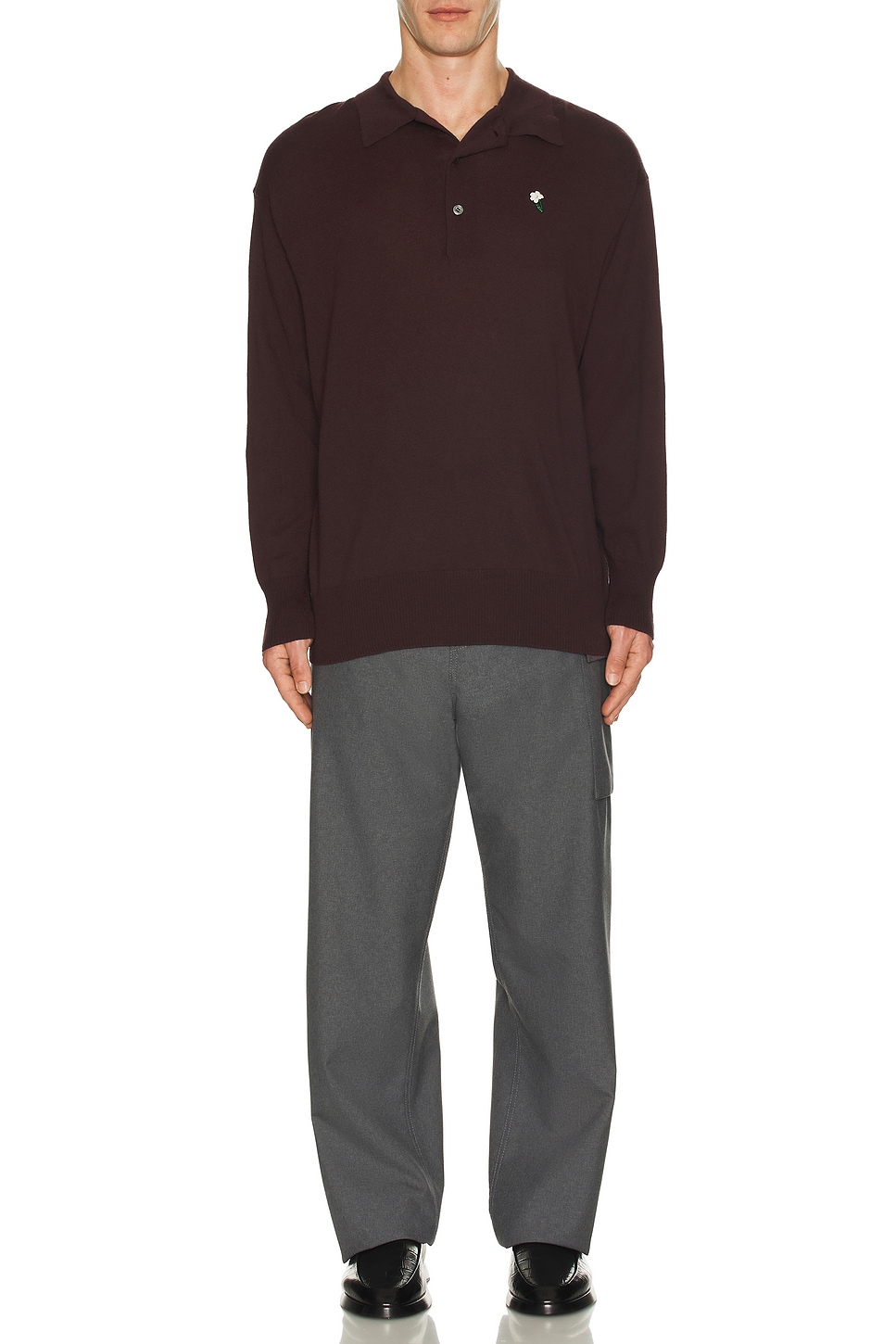Image 1 of Undercover Long Sleeve Polo Shirt in Bordeaux