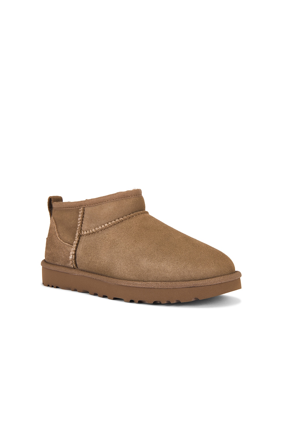 Ugg 'ultra Mini' Beige Ankle Boots With Logo On The Heel In Suede Woman In Brown