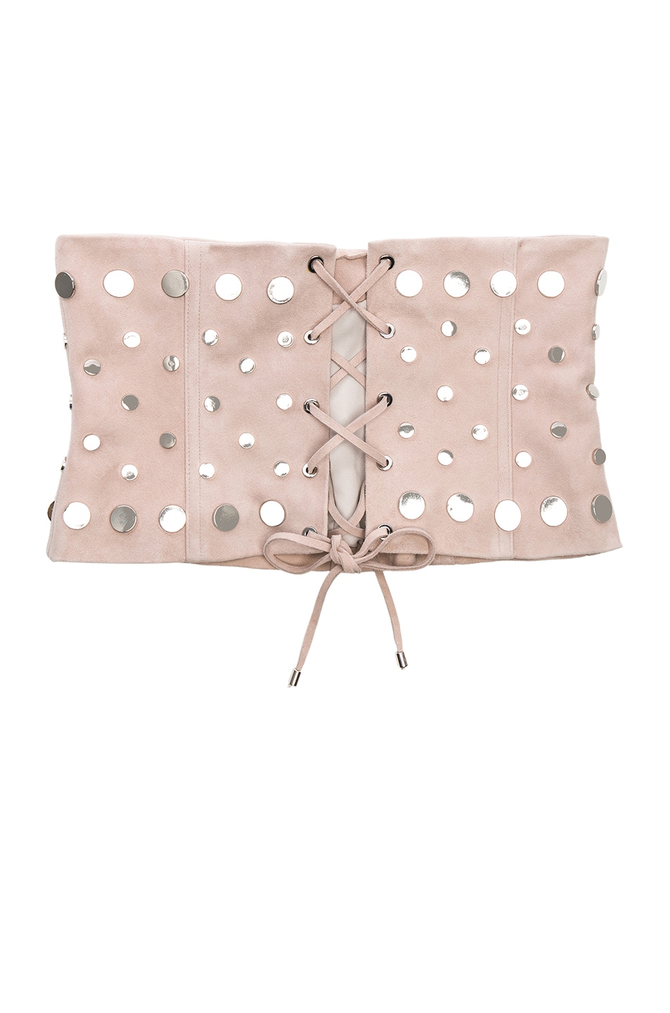 Image 1 of Understated Leather Ultimate for FWRD Studded Suede Lace-Up Corset Belt in Sand