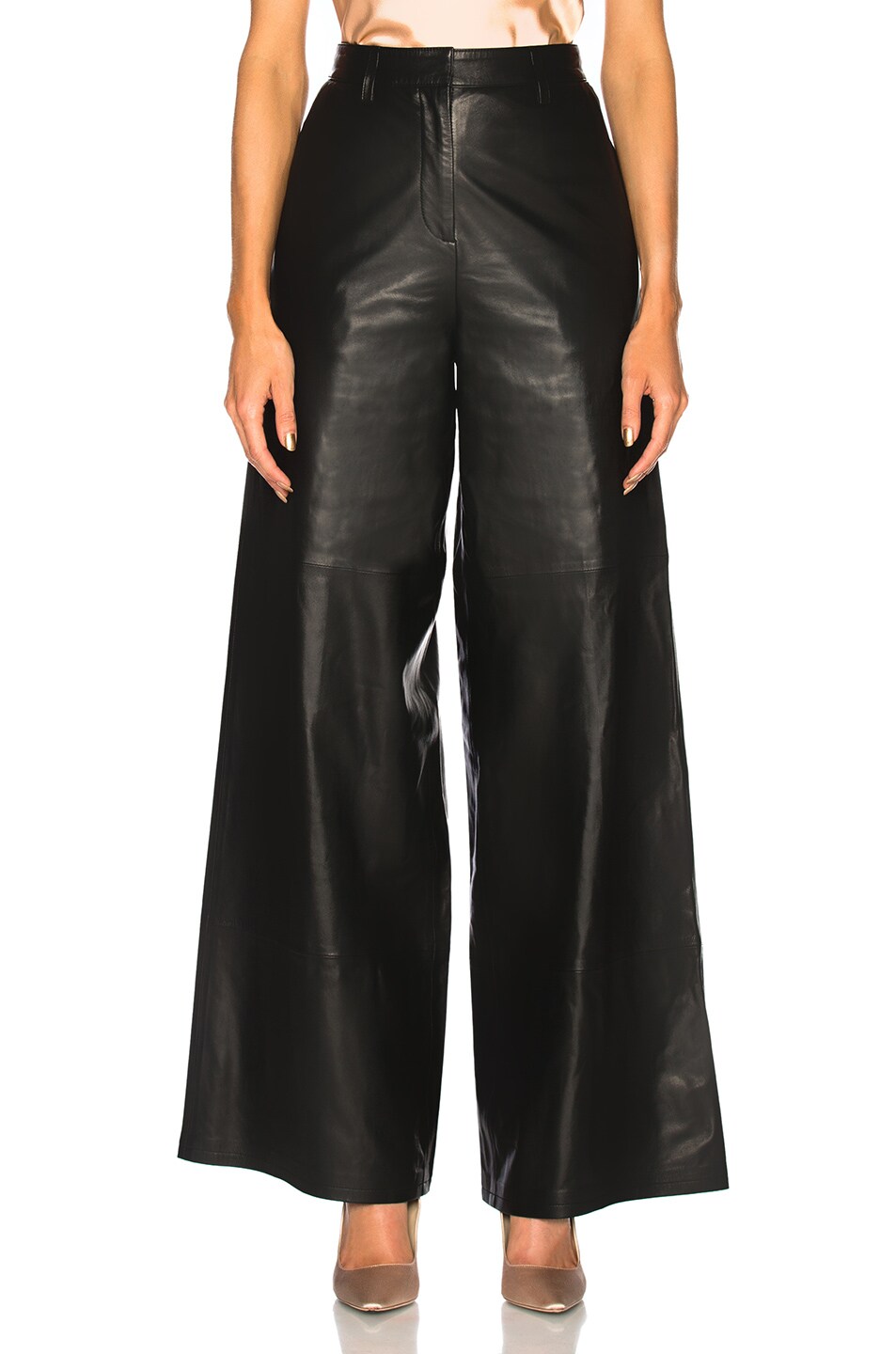 Image 1 of Understated Leather Ultimate for FWRD Leather High Waisted Wide Leg Trousers in Black