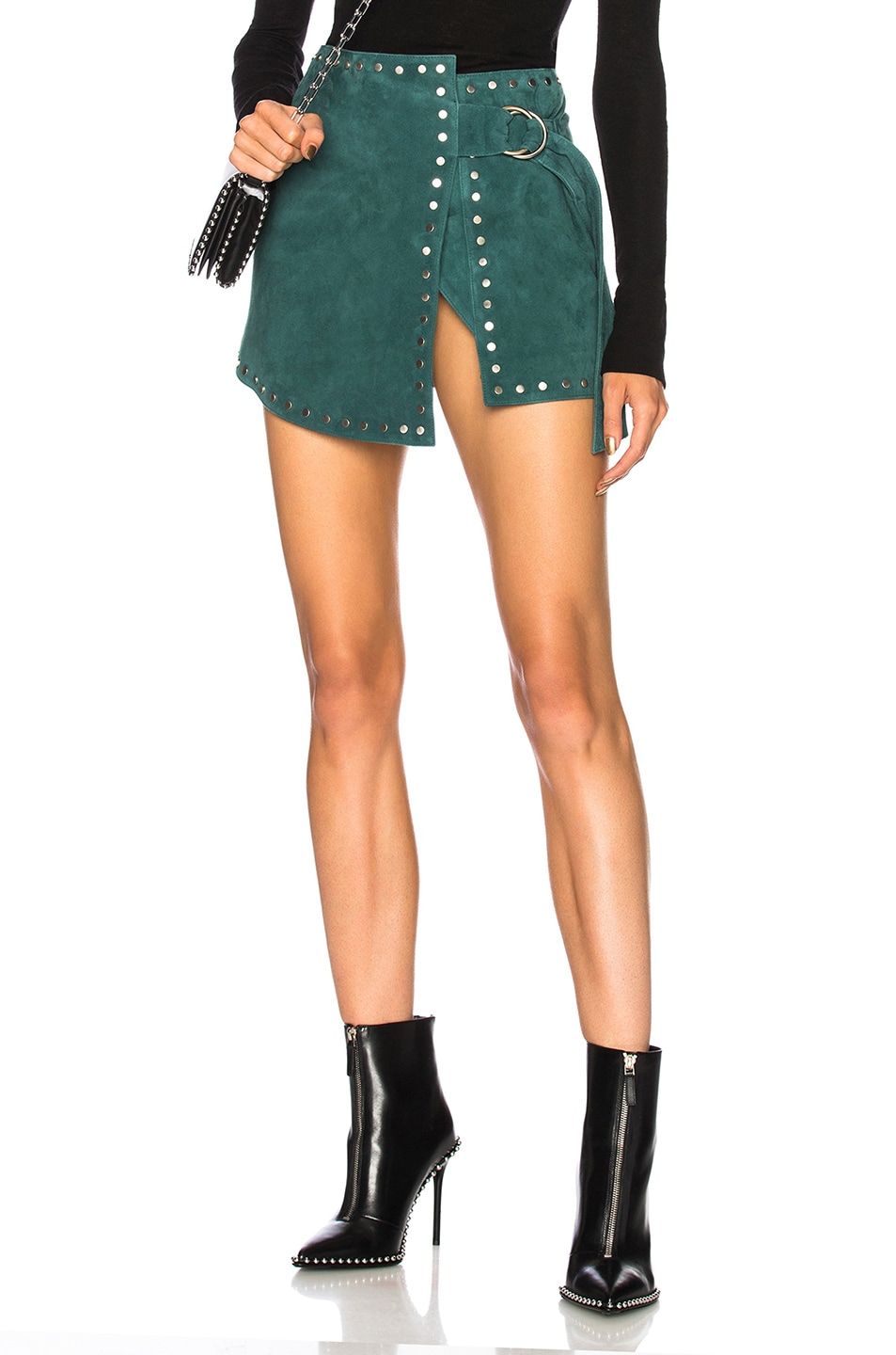 Image 1 of Understated Leather Ultimate for FWRD Suede Wrap Mini Skirt in Emerald