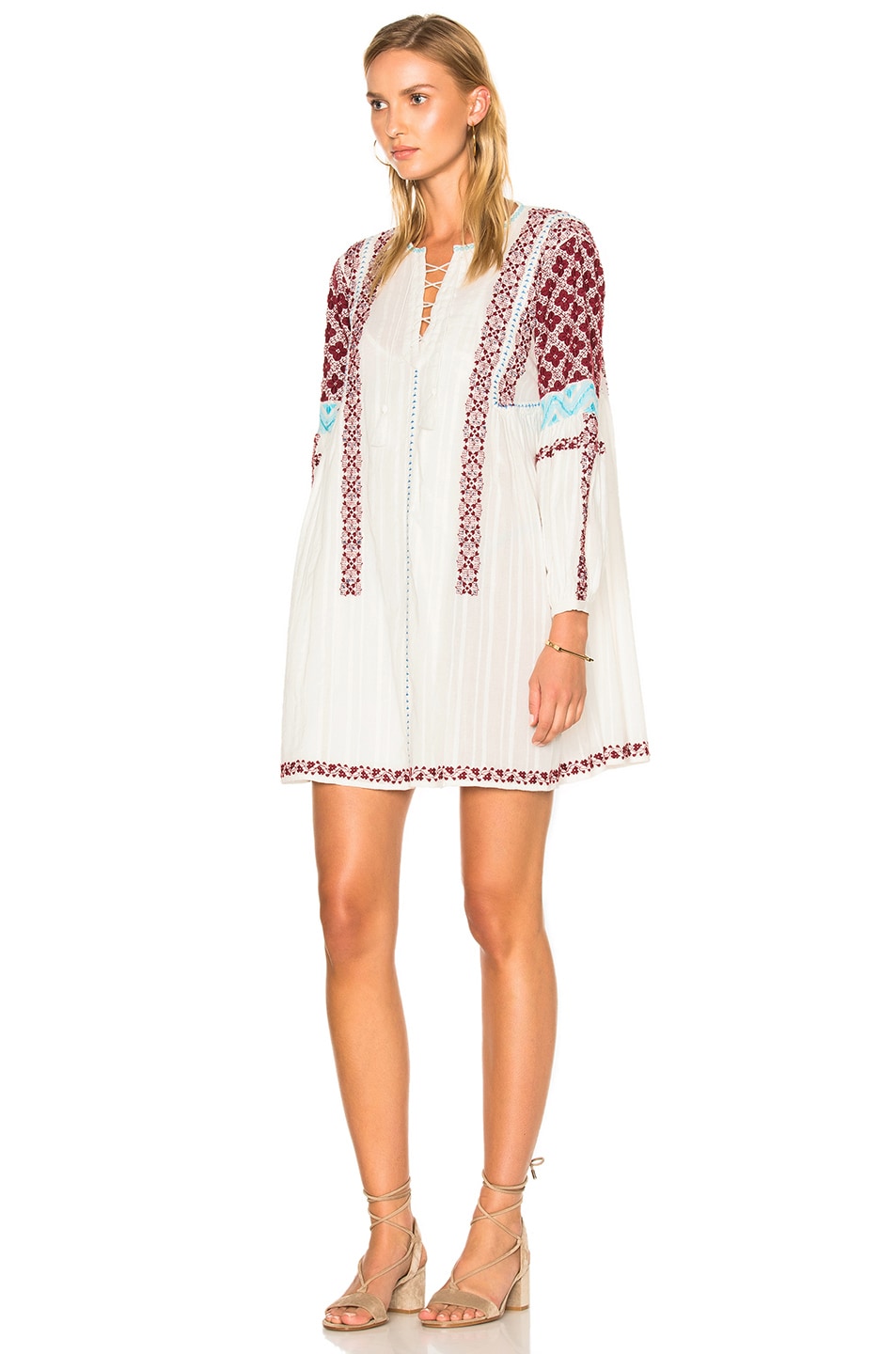 ULLA JOHNSON Yelena Cotton Gauze Embroidered Tunic Dress in Natural