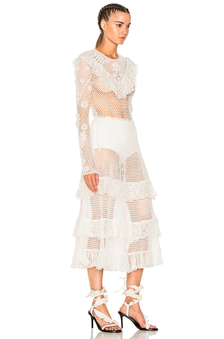 ULLA JOHNSON Calliope Ruffled Crocheted Mercerized Cotton Midi Dress in Ivory ModeSens