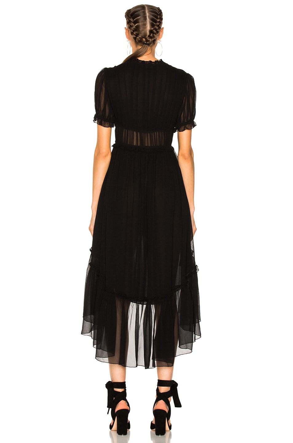 ULLA JOHNSON Silk V-Neck Asymmetric Dress in Noir | ModeSens