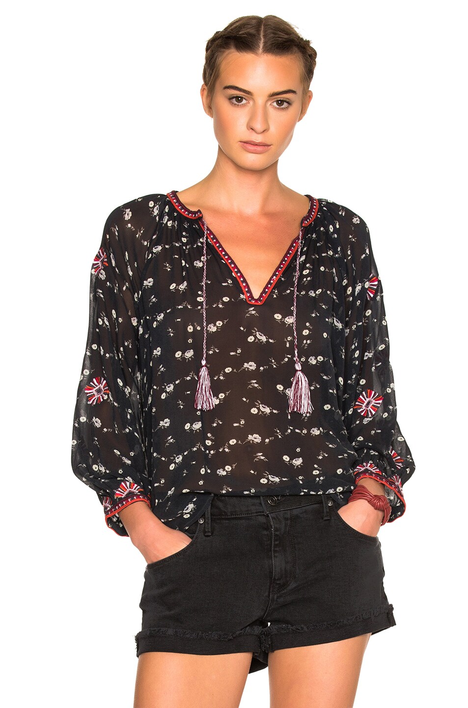 Image 1 of Ulla Johnson Lida Floral Georgette Blouse in Midnight