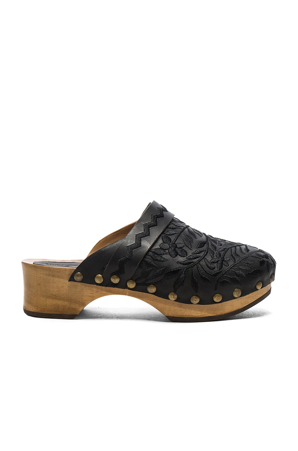 Image 1 of Ulla Johnson Embroidered Leather Nerimah Clogs in Jet Leather