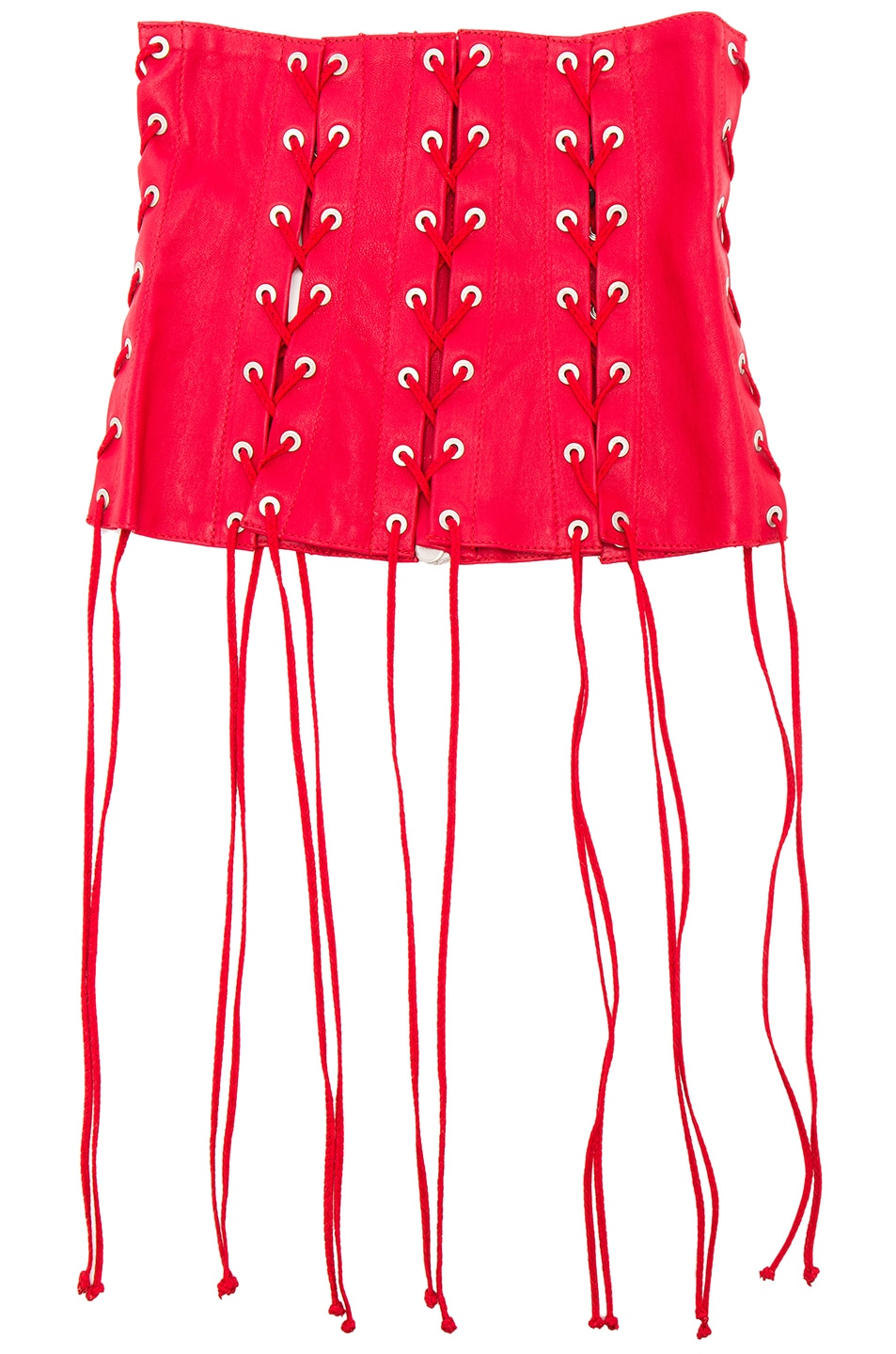 Image 1 of Unravel Leather All Over Lace Up Corset in Red