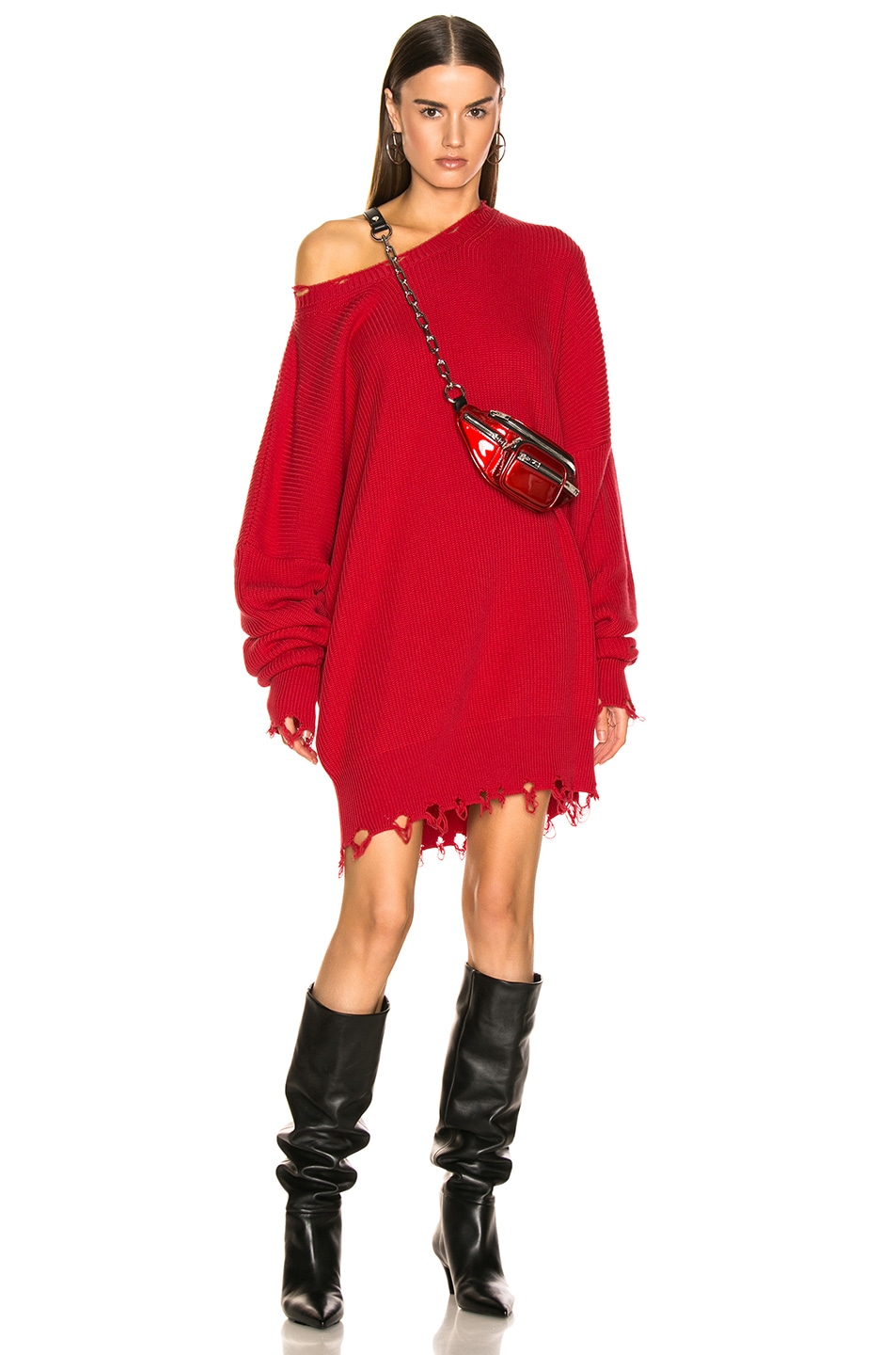 Image 1 of Unravel Rib Oversize Dress in Red