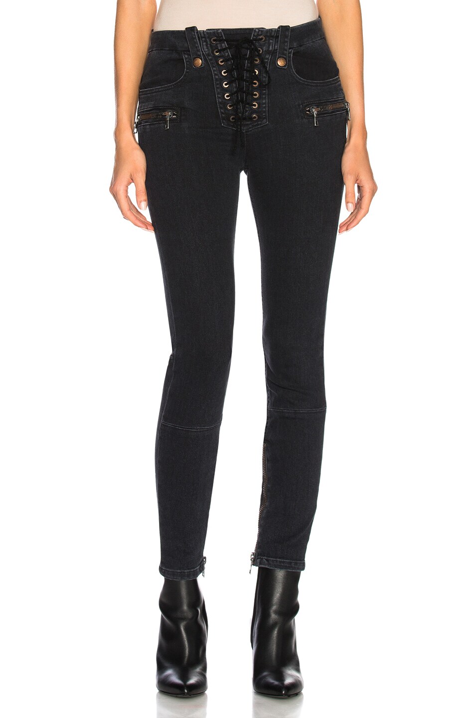 Image 1 of Unravel Lace Up Skinny Jeans in Black