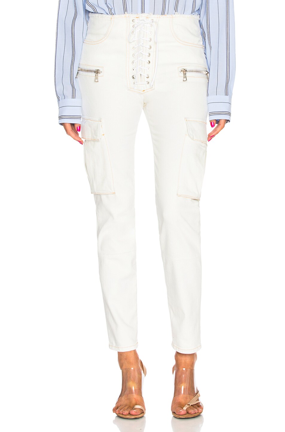 Image 1 of Unravel Cargo Lace Up Skinny in White