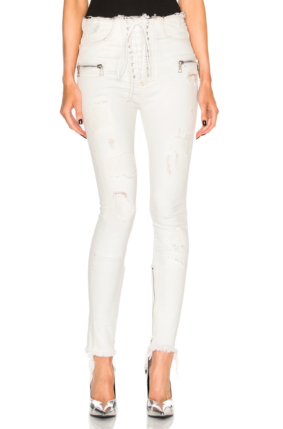 Image 1 of Unravel Lace Front Skinny Pants in White