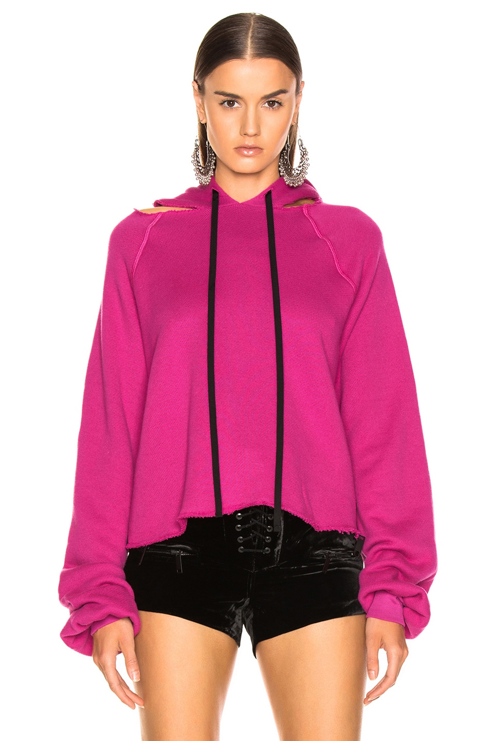 Image 1 of Unravel Cot Cashmere Cut Hoodie in Fuchsia