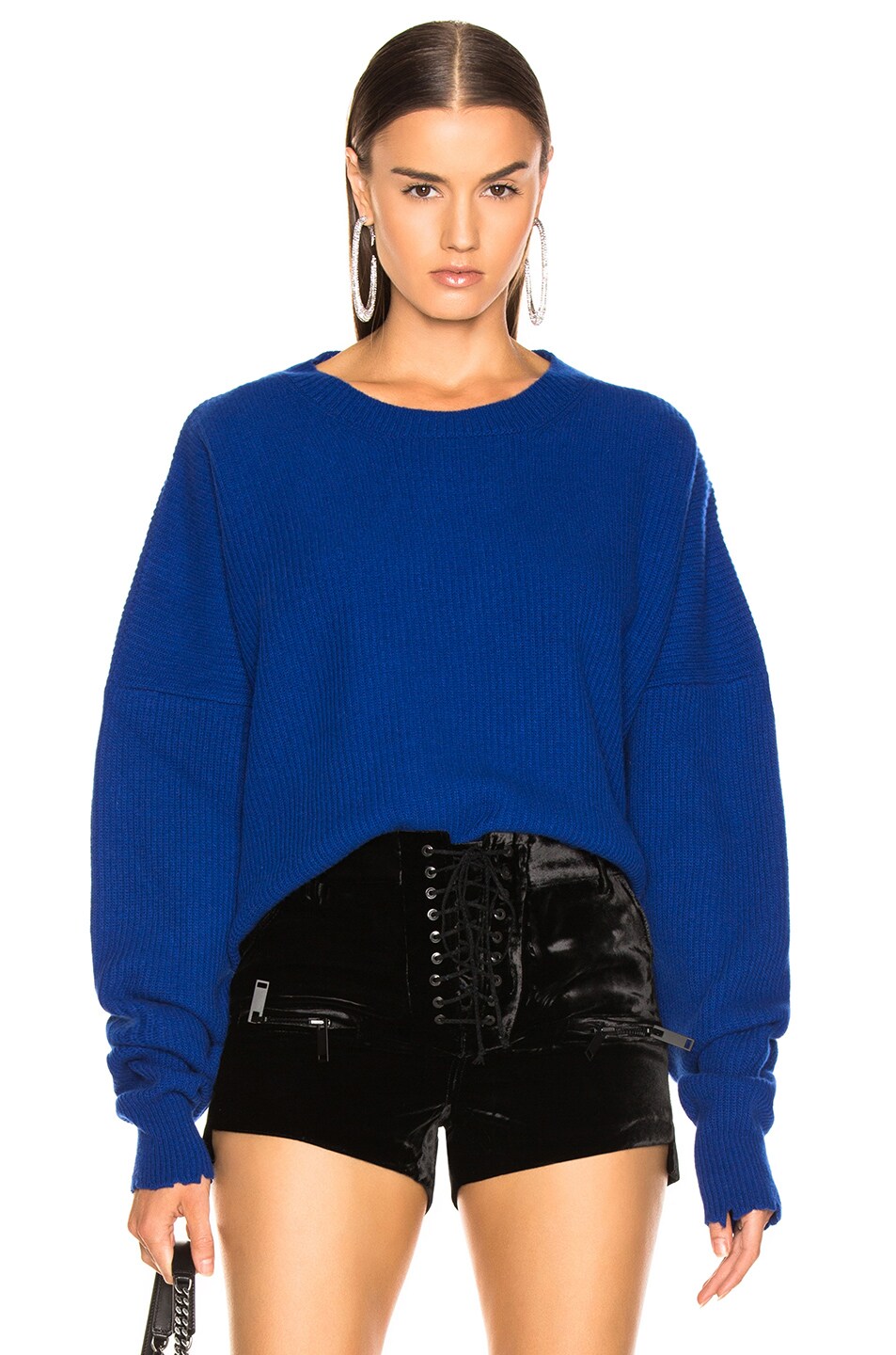 Image 1 of Unravel Rib Oversize Chopped Crew Sweater in Blue