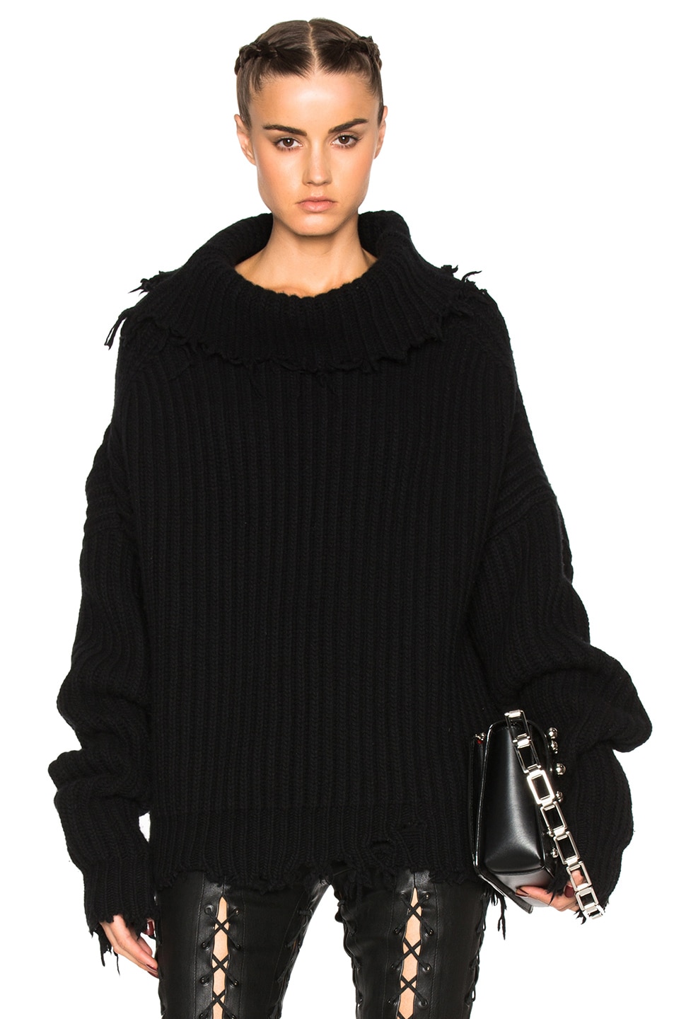 Image 1 of Unravel High Neck Oversized Rib Knit in Black