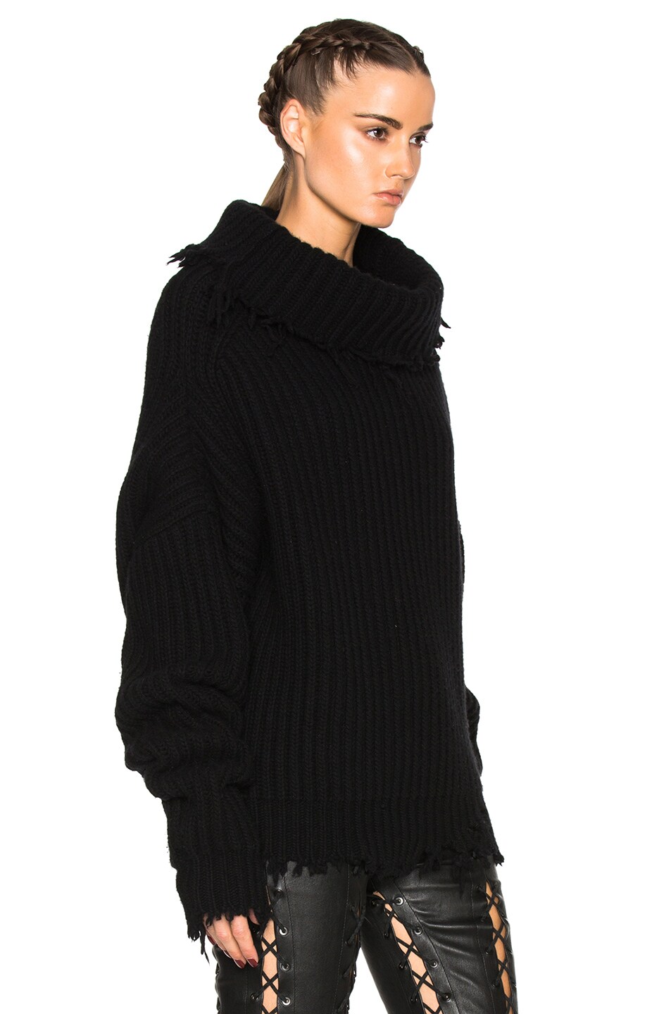 Unravel High Neck Oversized Rib Knit in Black | FWRD