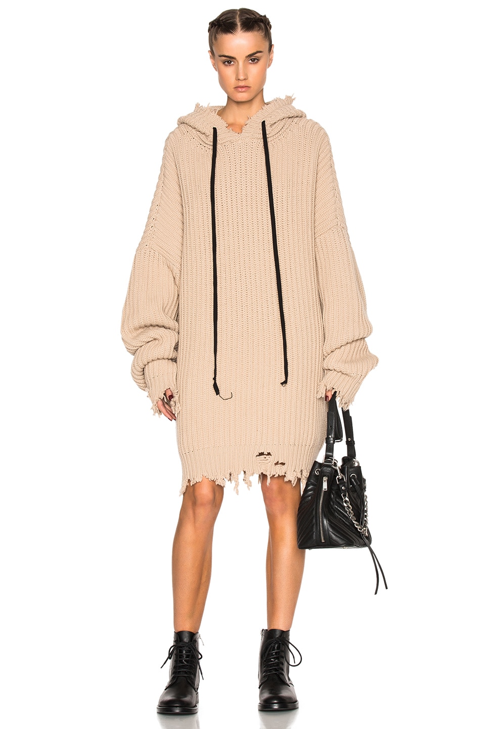 Image 1 of Unravel Oversize Rib Knit Hoodie in Nude
