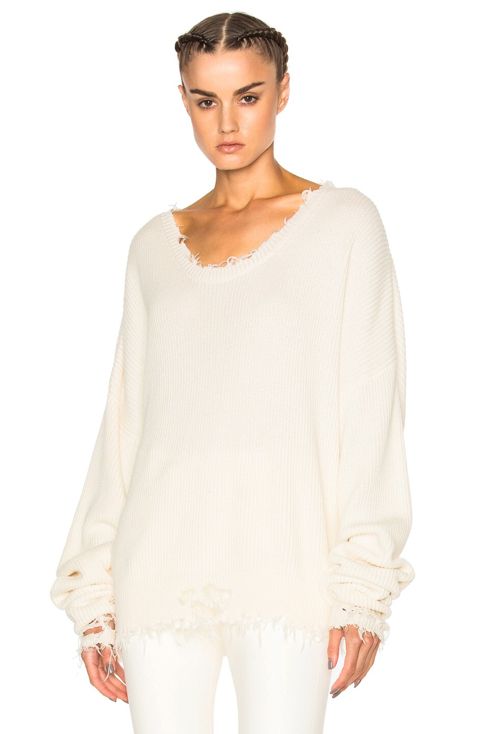 Image 1 of Unravel Knit Rib Oversized Crop Crew in White