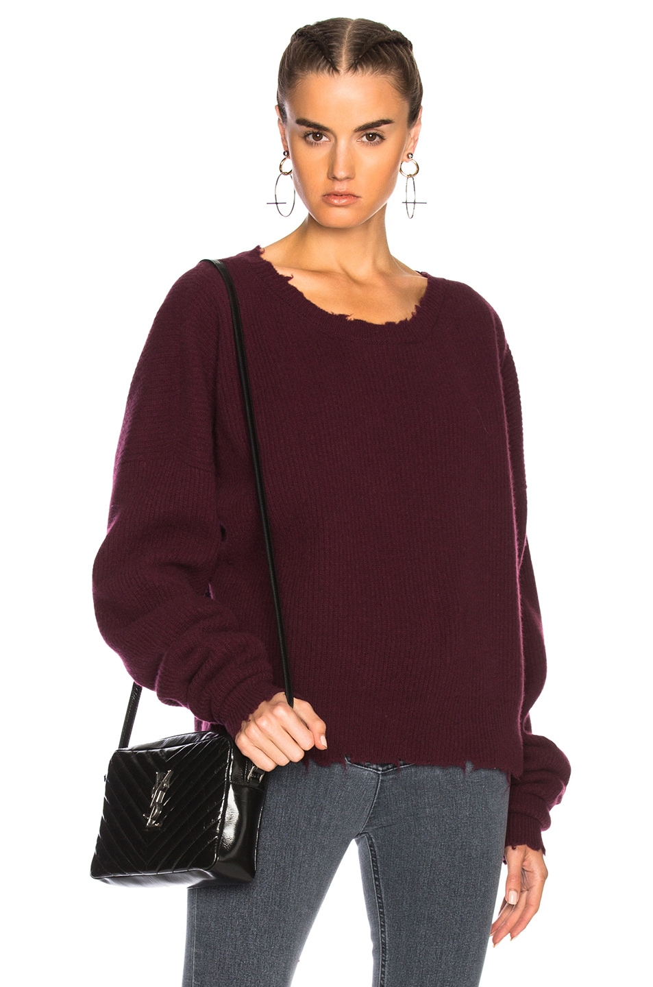 Image 1 of Unravel Cashmere Rib Crewneck Sweater in Maroon