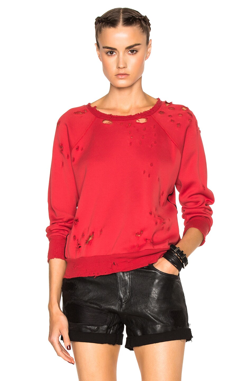 Image 1 of Unravel Destroy Terry Raglan Sweatshirt in Lipstick