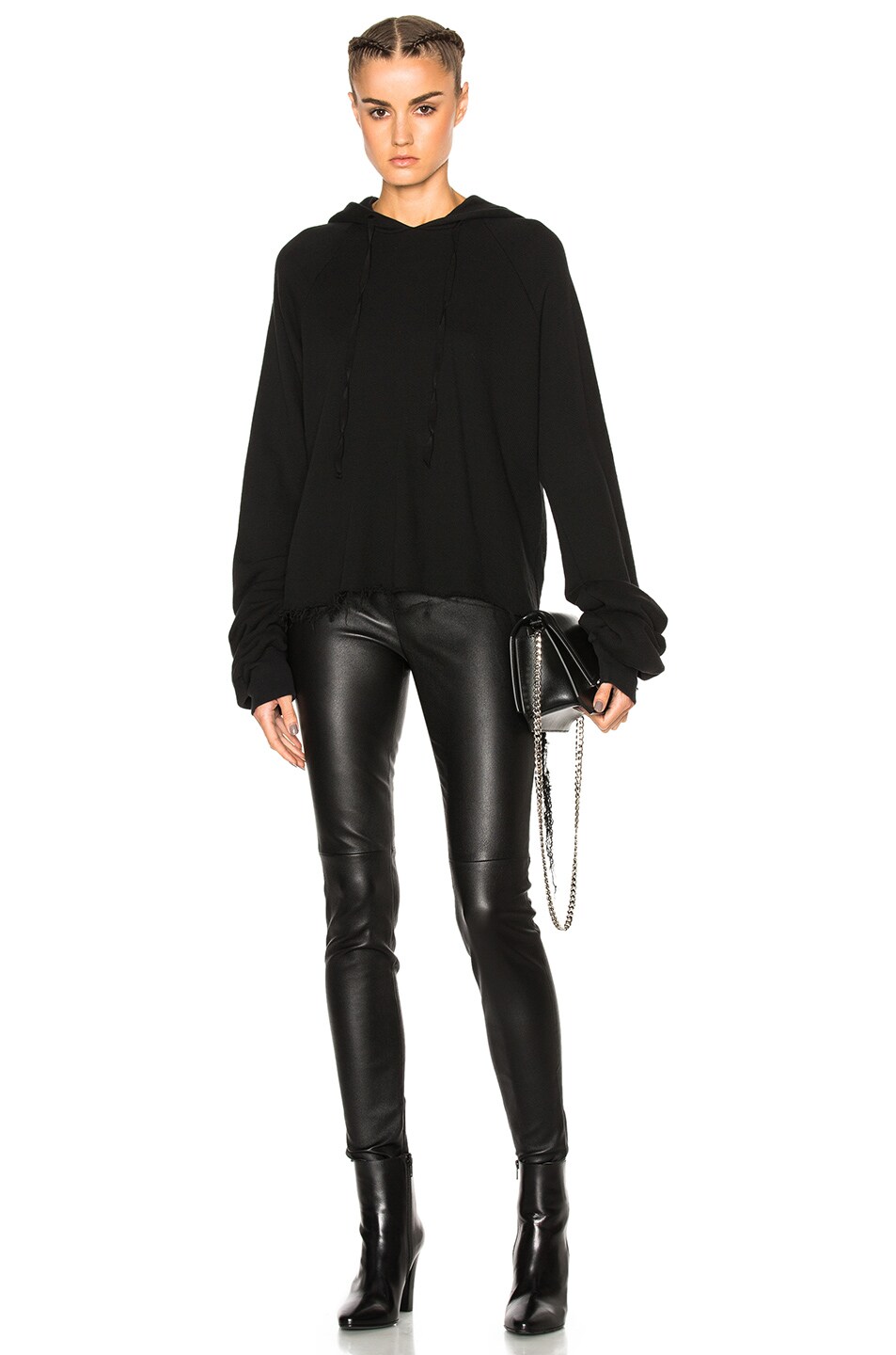 Image 1 of Unravel Cotton Cashmere Oversize Sleeve Hoodie in Black