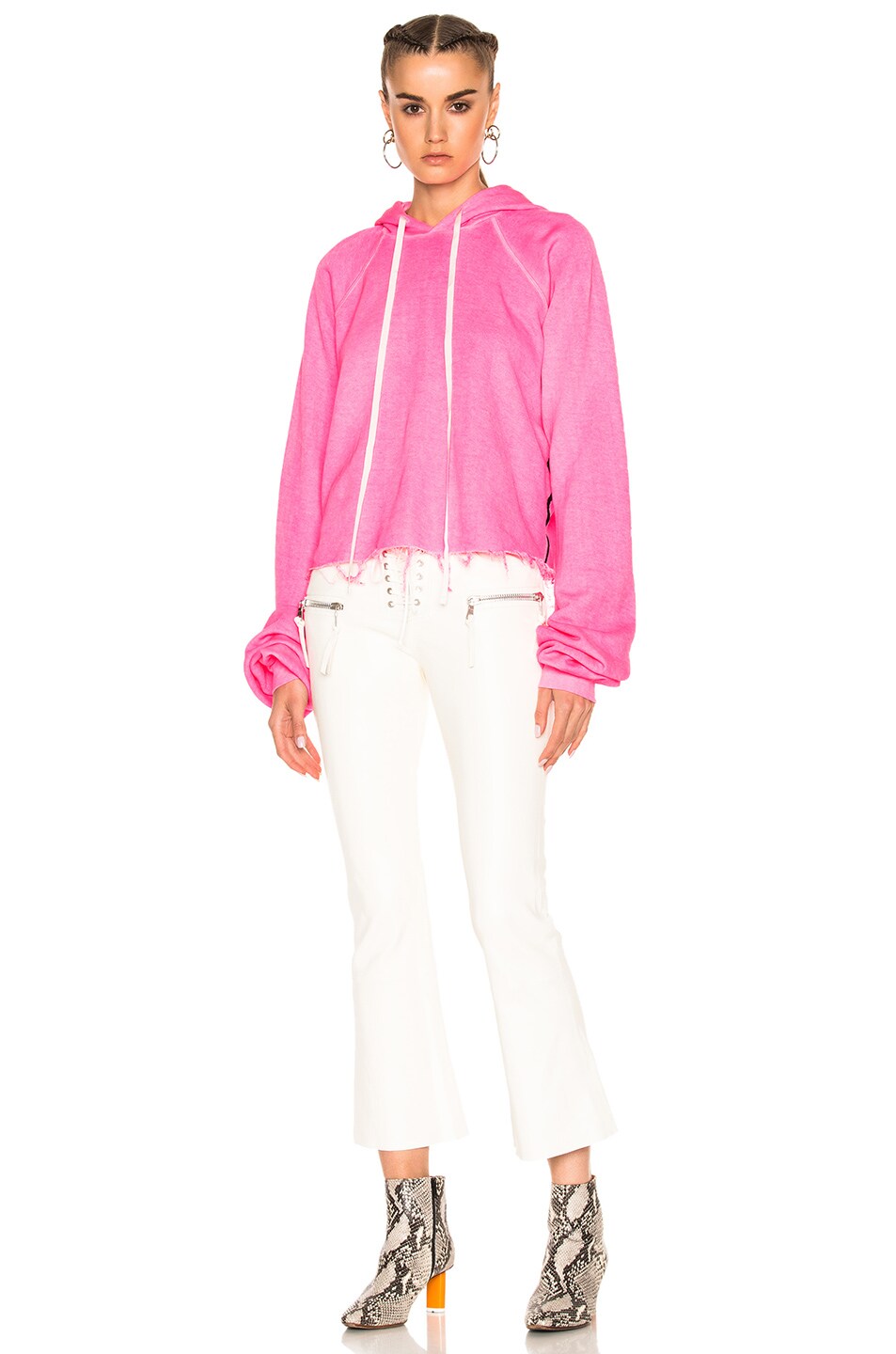Image 1 of Unravel for FWRD Cropped Oversized Sleeve Hoodie in Sunfaded Neon Pink