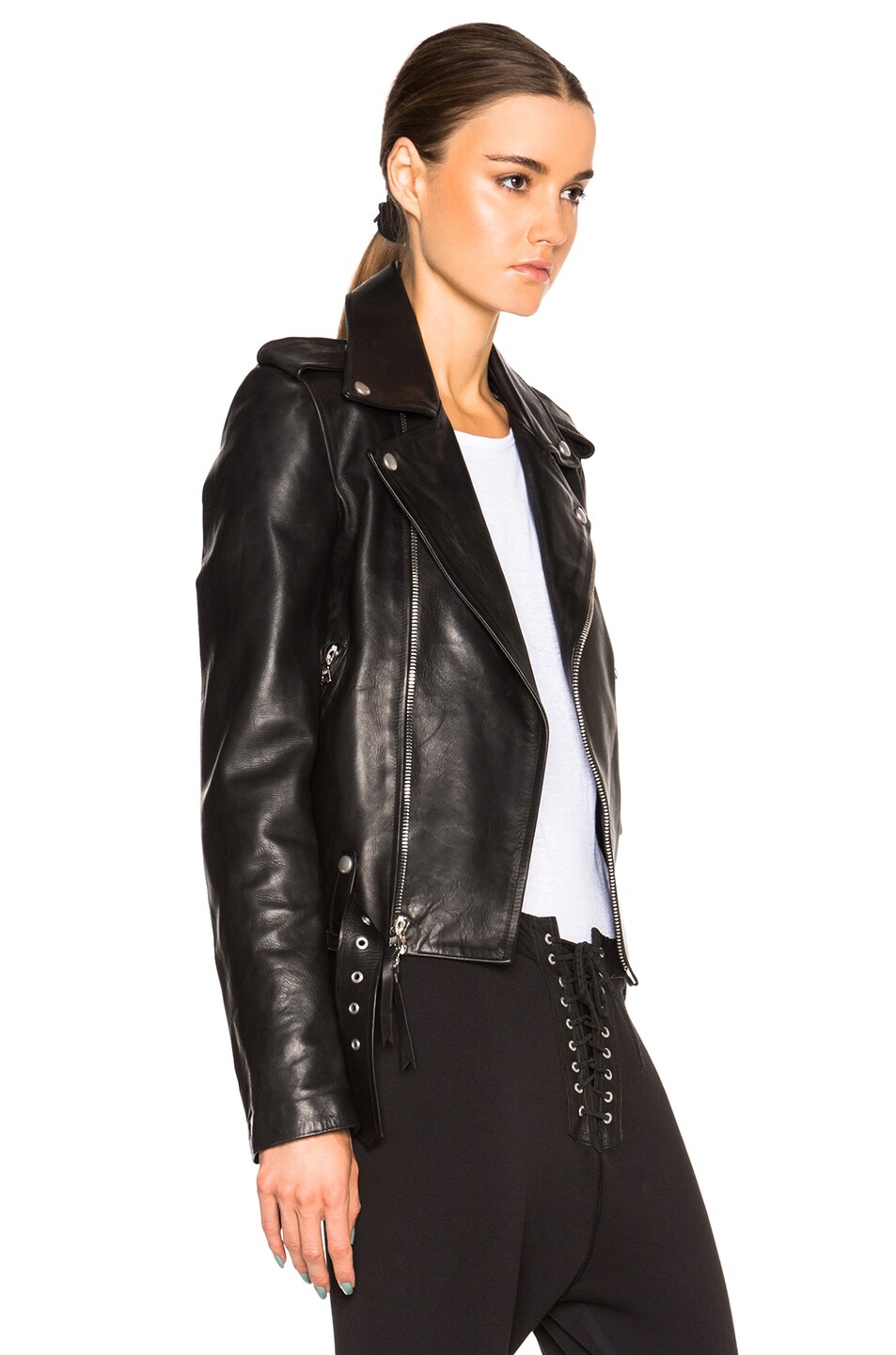 Unravel Lace Up Biker Jacket In Black Fwrd Image 4 Of Unravel Lace Up Biker Jacket In Black