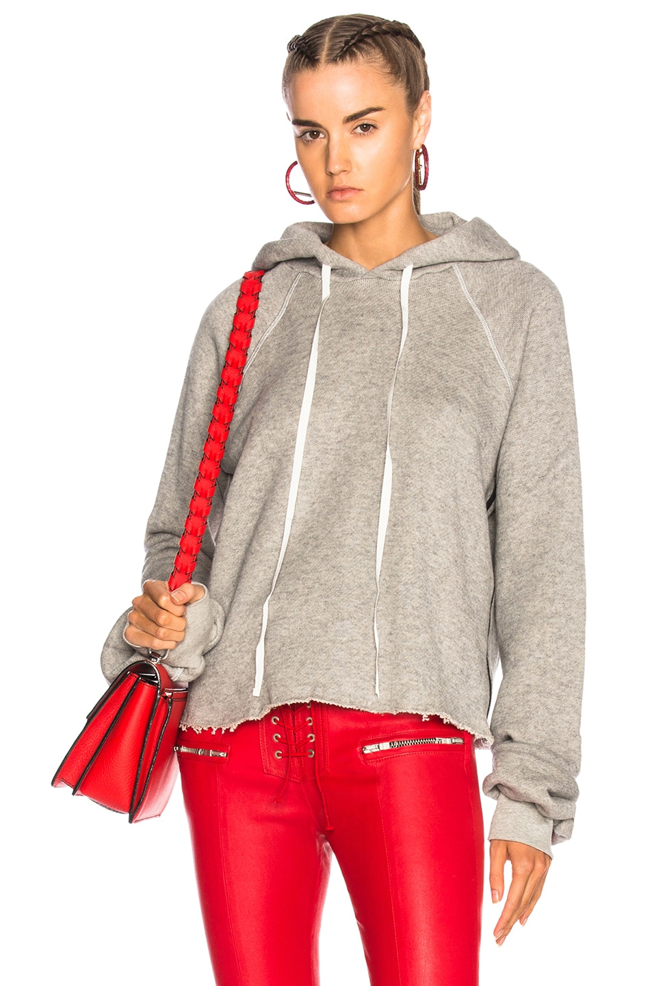Image 1 of Unravel Cotton Cashmere Cropped Hoodie in Medium Heather Grey