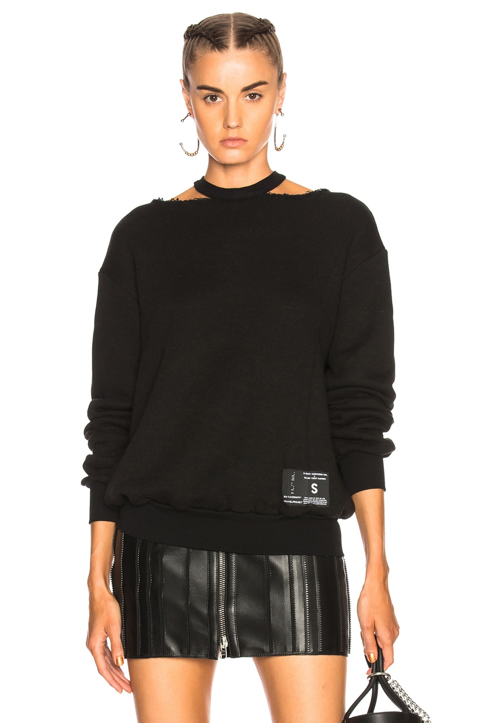 Image 1 of Unravel Cotton Cashmere Cut Out Crewneck Sweatshirt in Black