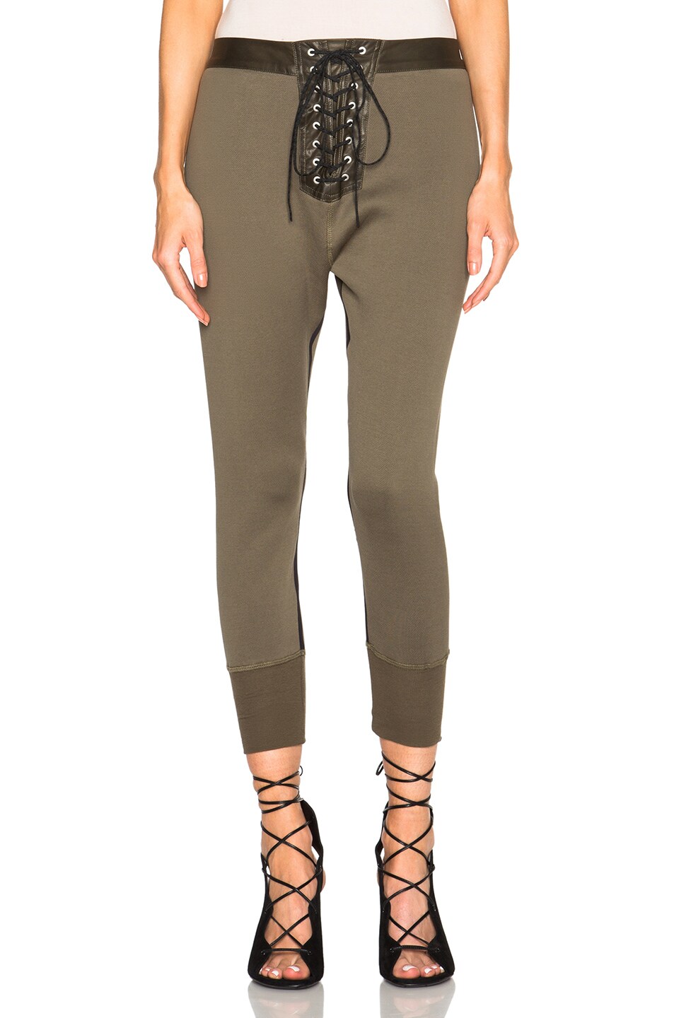 Image 1 of Unravel Lace Up Leggings in Army Green Sunfade