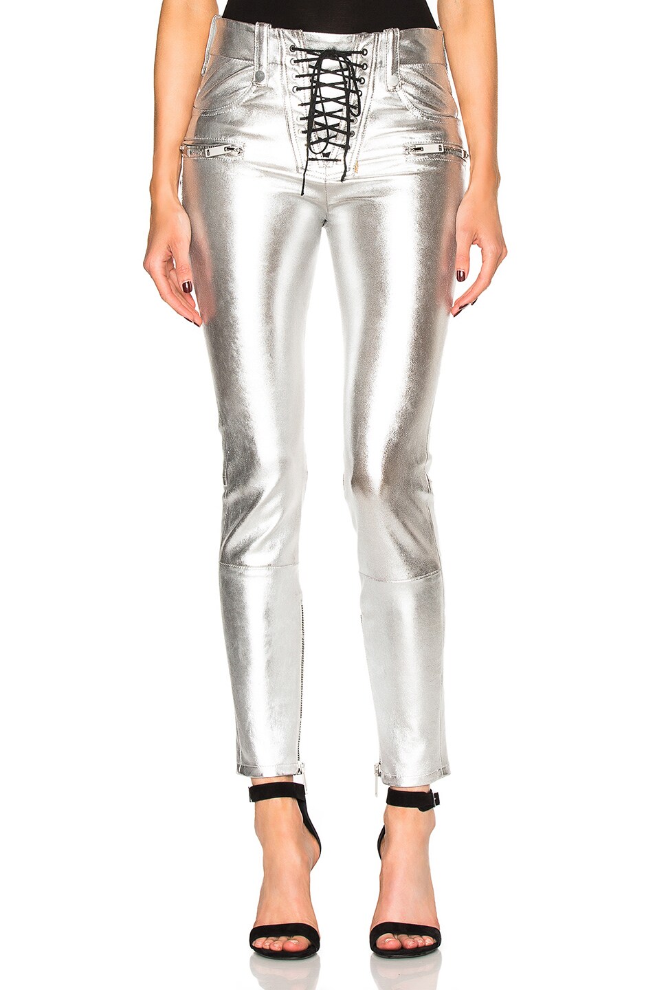 Image 1 of Unravel Lace Up Skinny Pants in Silver