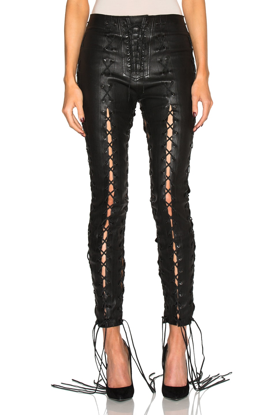 Image 1 of Unravel Lace Up Leather Pants in Black