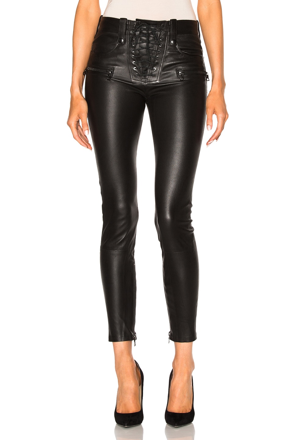 Image 1 of Unravel Leather Lace Up Skinny Pants in Black