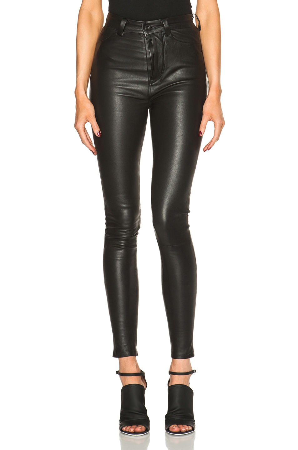 Image 1 of Unravel High Waisted Super Skinny Lambskin Pant in Black