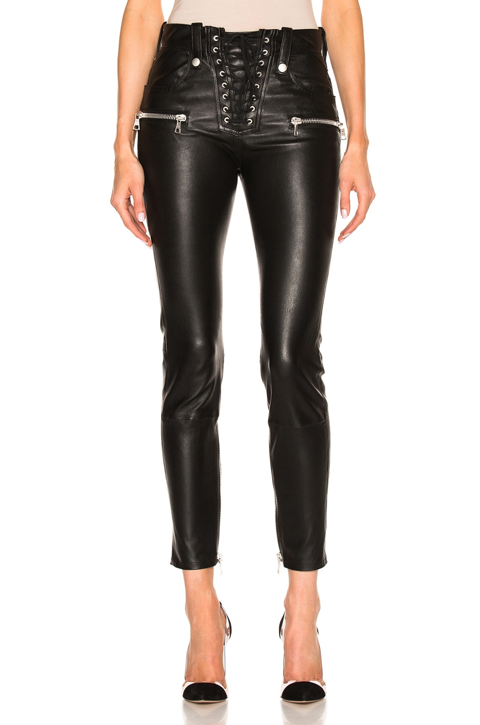 Image 1 of Unravel Lace Front Skinny Leather Pants in Black