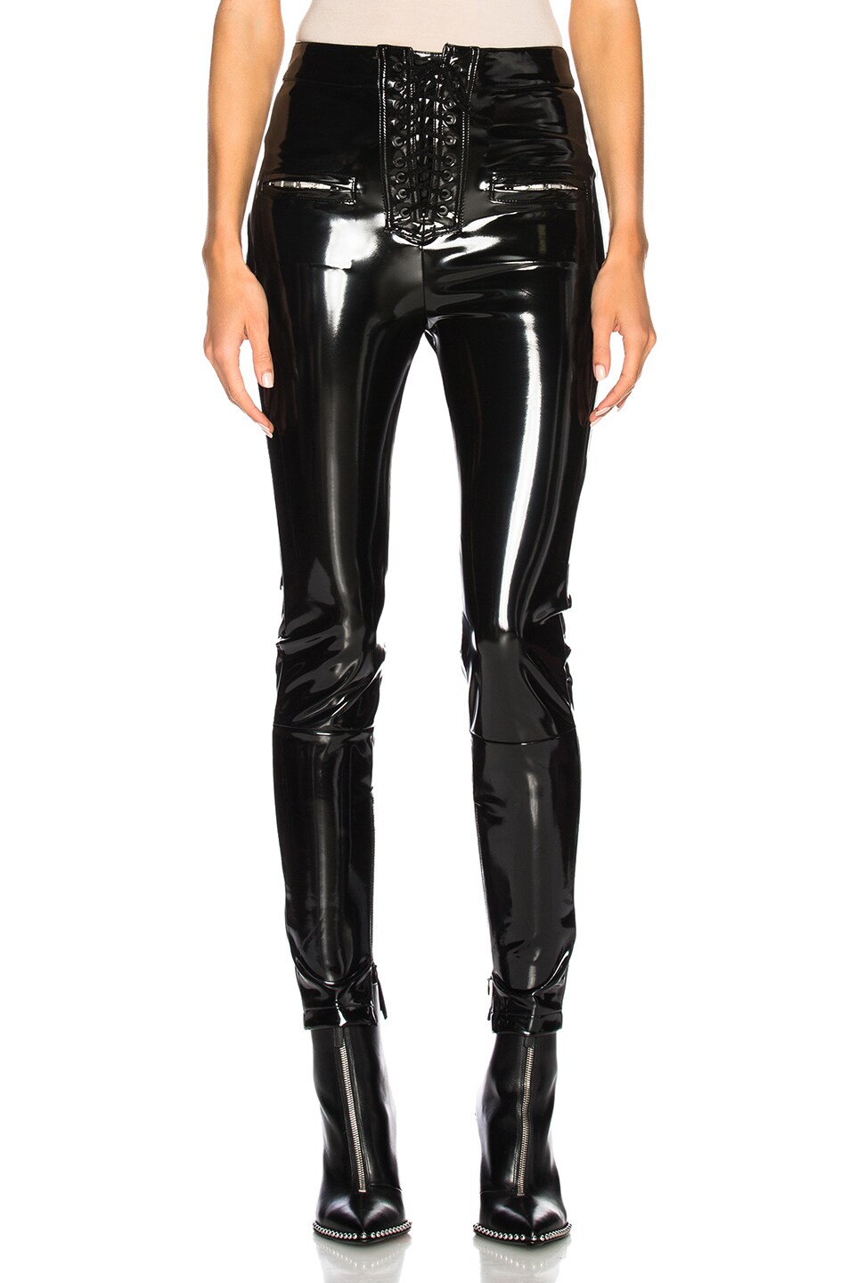 Image 1 of Unravel Latex Lace Up Seam Pants in Black