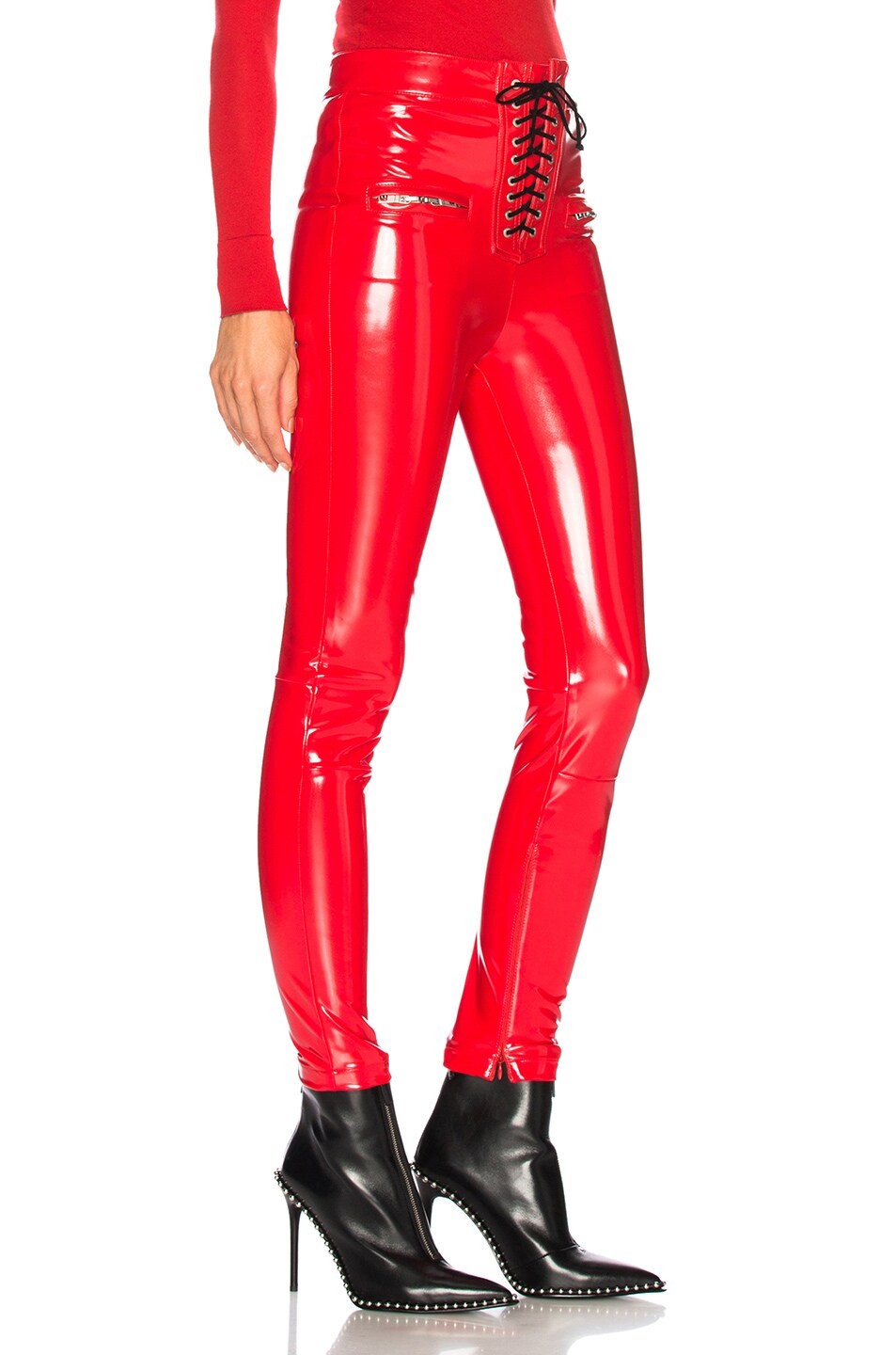 Unravel Latex Lace Up Seam Pants in Red | FWRD
