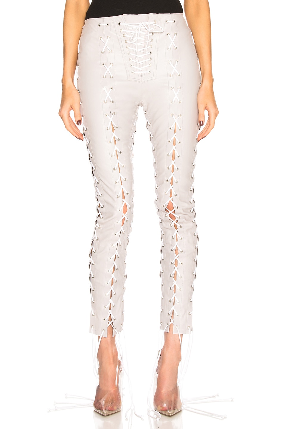 Image 1 of Unravel Leather Lace Up Skinny Pants in Ice Grey