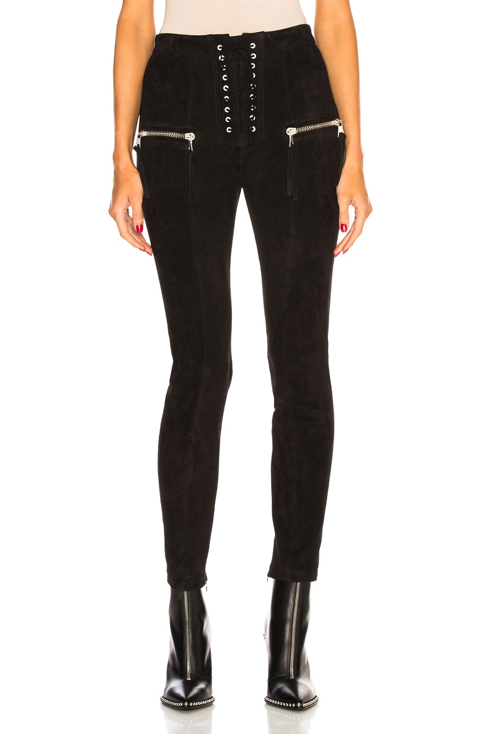 Image 1 of Unravel Suede Lace Up Skinny in Black
