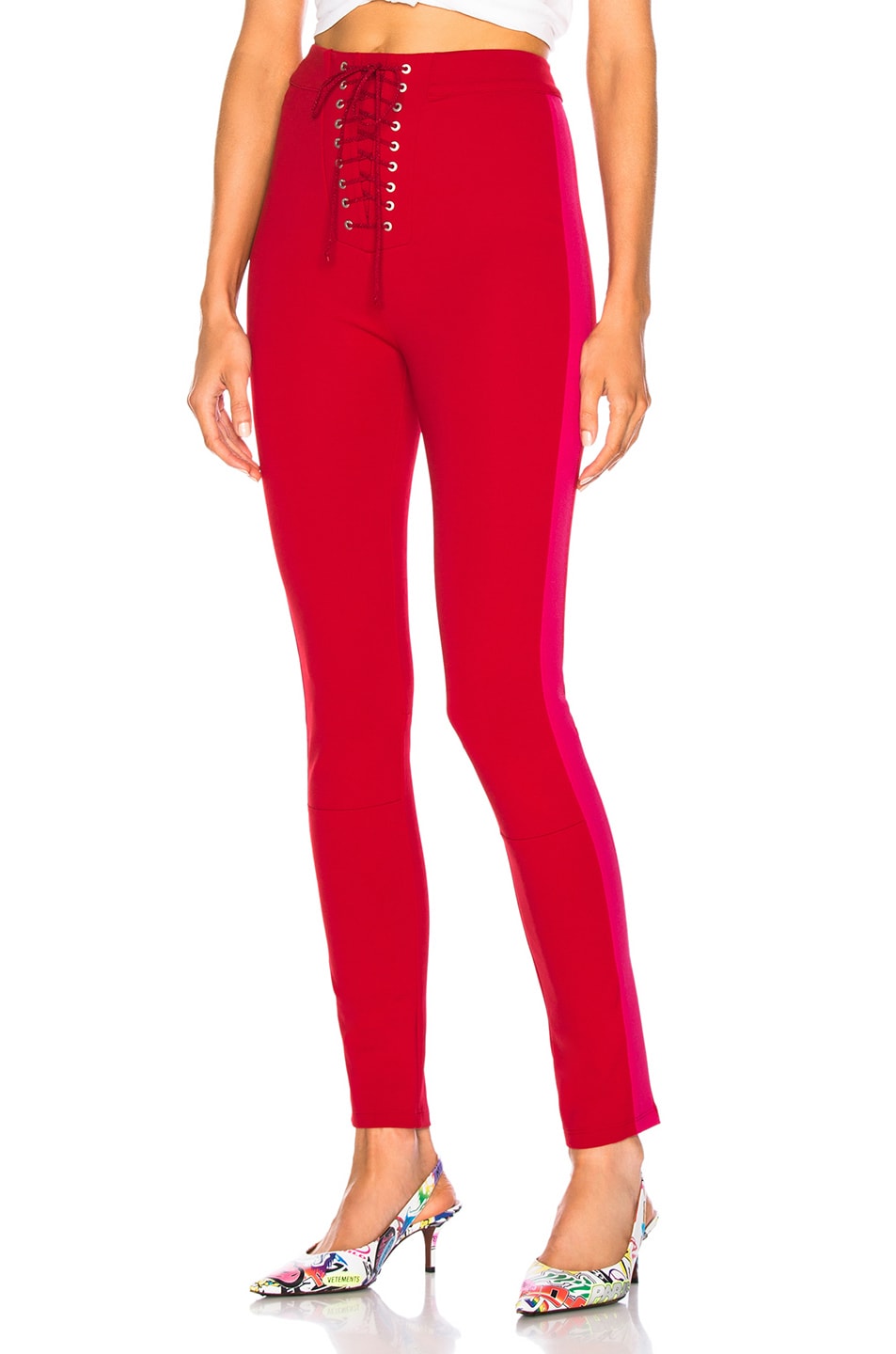 Image 1 of Unravel Stretch M Lace Up Pant in Lipstick Red