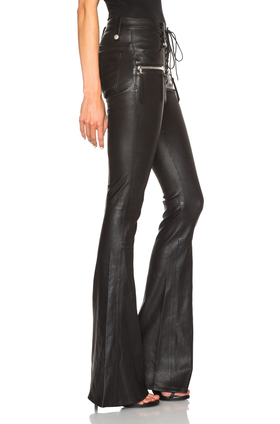 Unravel Lace Front Flare Leather Pants in Black | FWRD