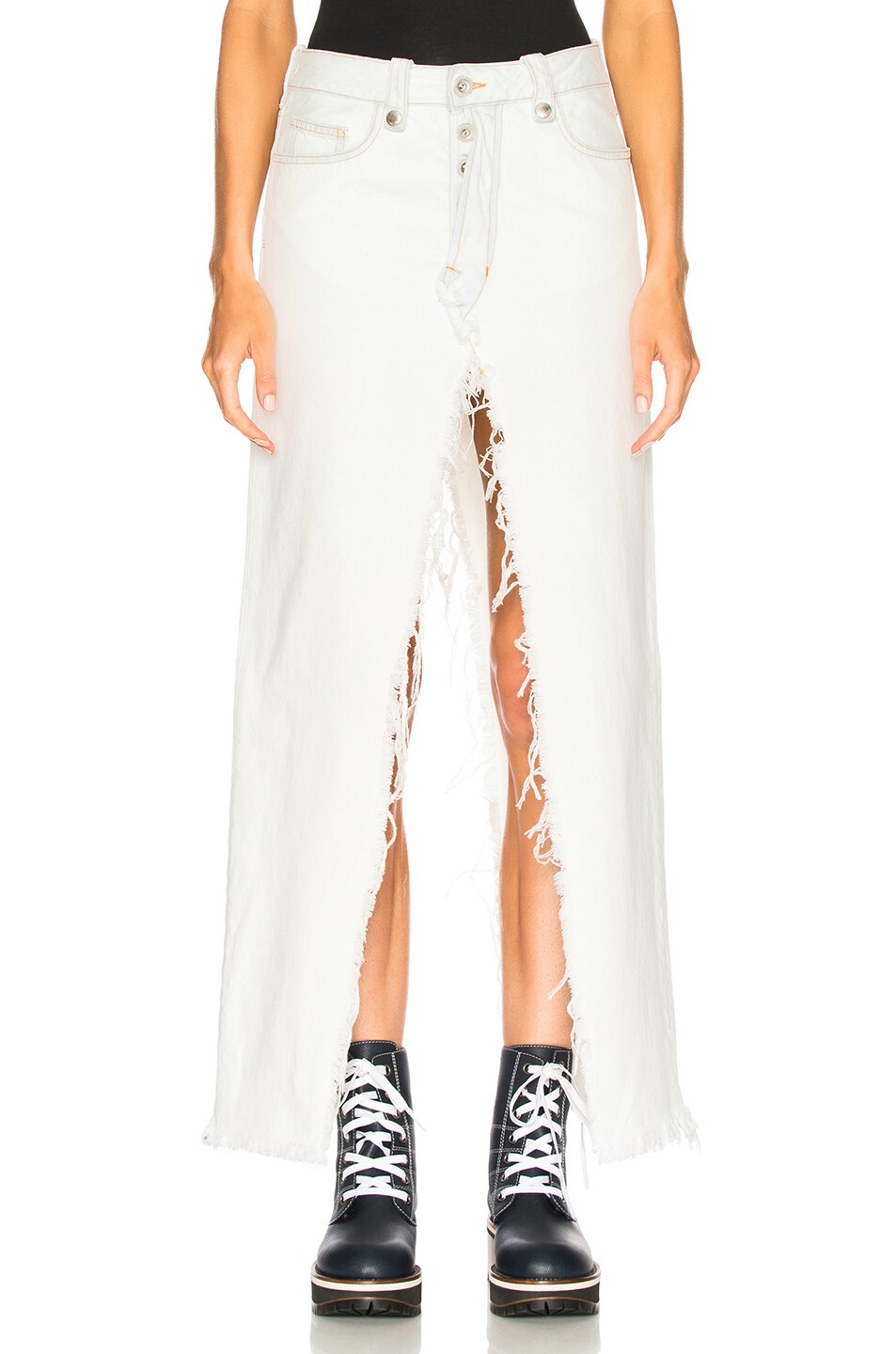 Image 1 of Unravel Rigid Denim Deconstructed Long Skirt in White