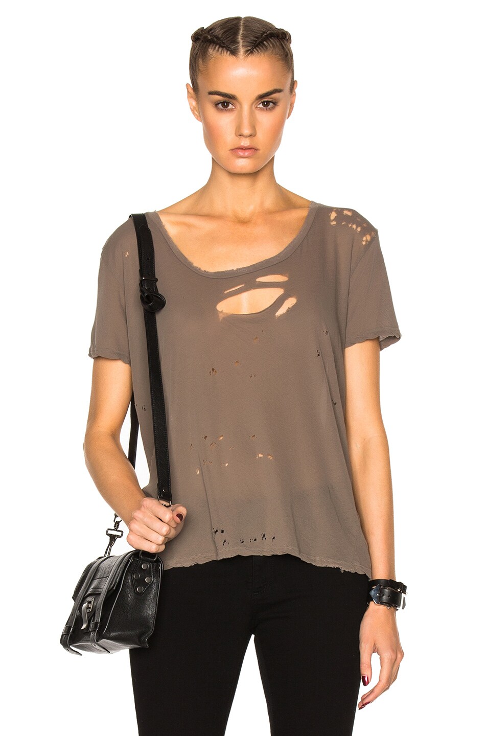 Image 1 of Unravel Destroyed Jersey Basic Tee in Taupe