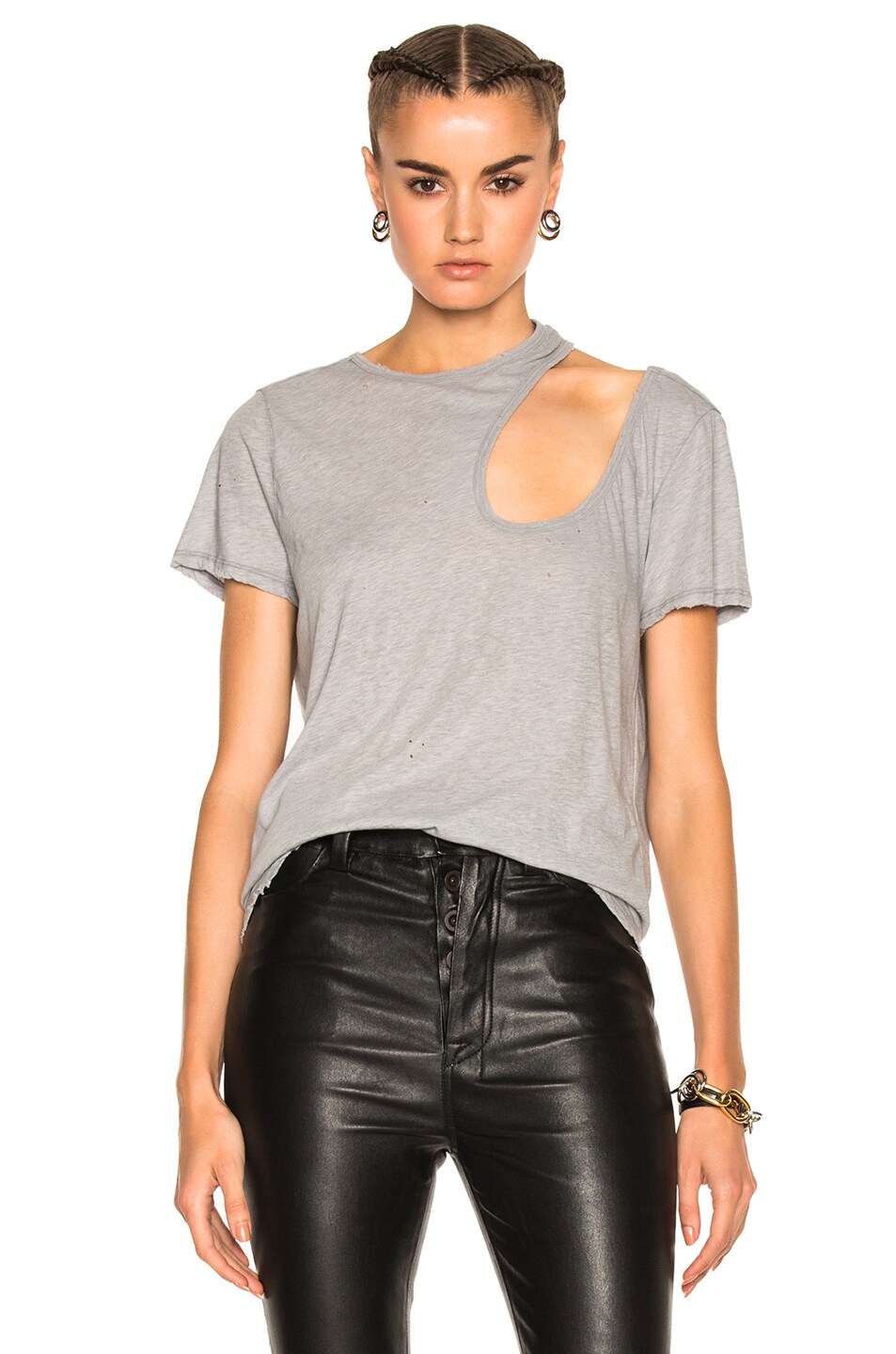 Image 1 of Unravel Cut Out Basic Tee in Heather Gray