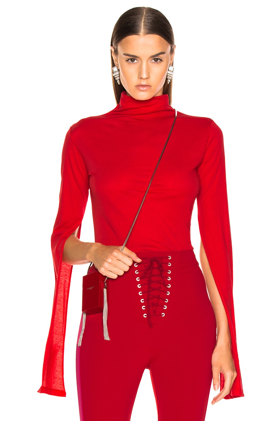 Image 1 of Unravel Jersey Split Top in Lipstick Red