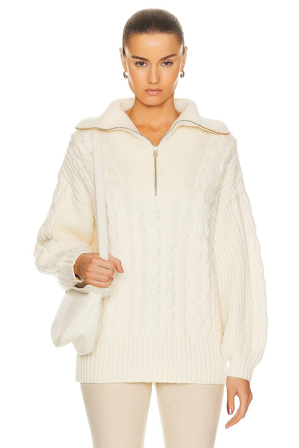 Image 1 of Varley Daria Half Zip Cable Knit Sweater in Winter White