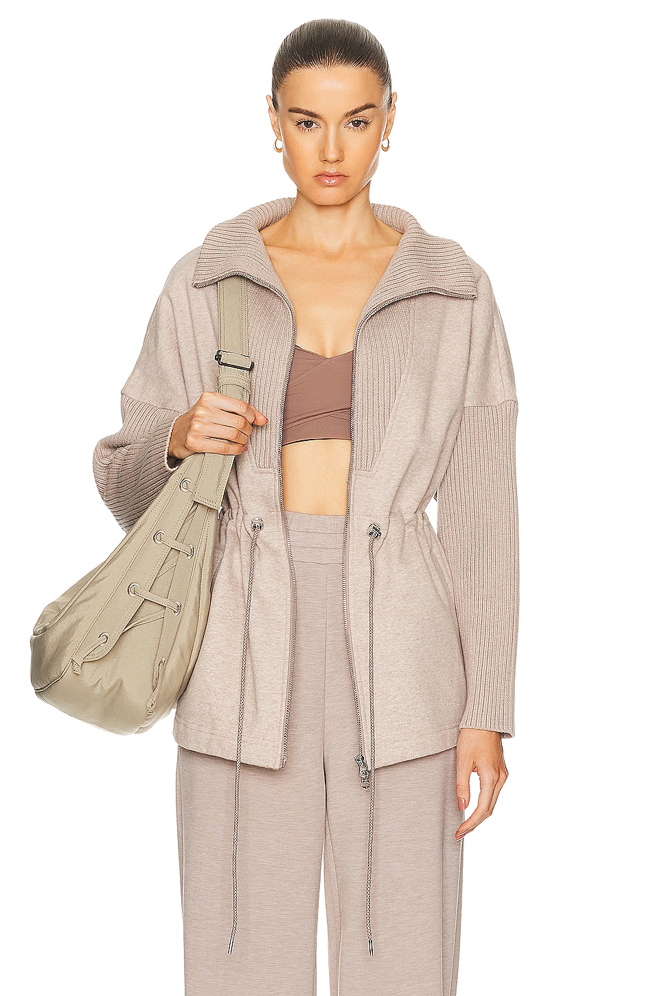 Image 1 of Varley Cotswold Longline Zip Through Sweater in Taupe Marl