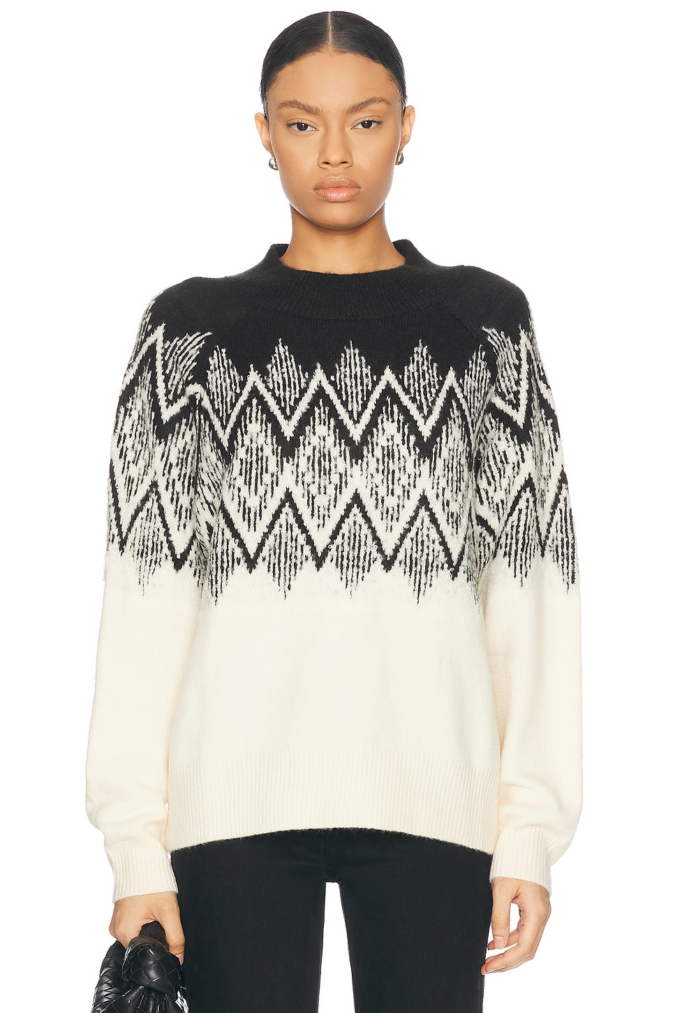 Image 1 of Varley Siren Relaxed Jacquard Sweater in Whitecap Grey Black Jacquard